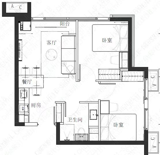 优选阳光两房 · 泊寓-金域广场店